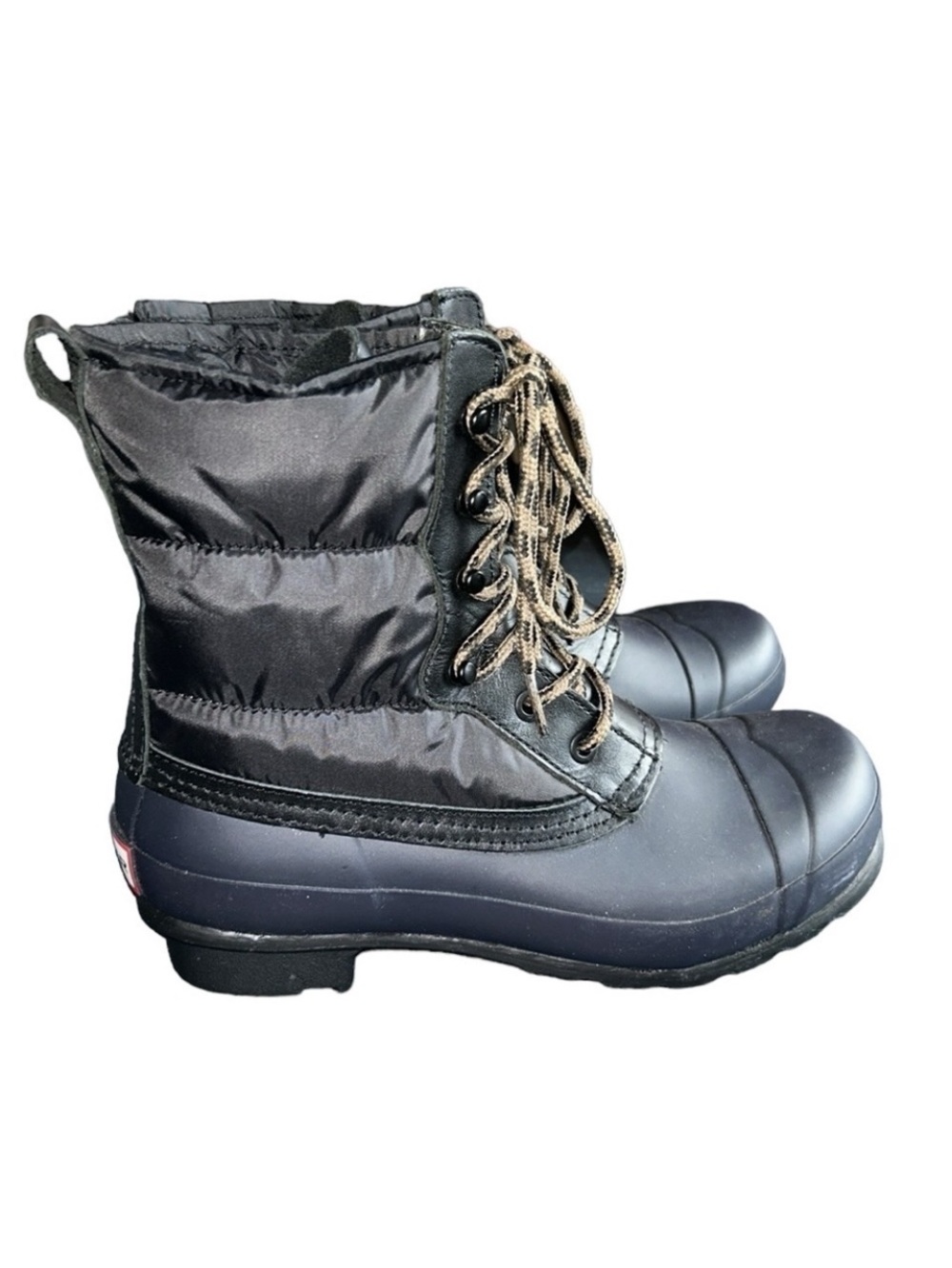 HUNTER Original Women's Short Quilted Puffer Lace-Up Boot in Navy Blue Size 7